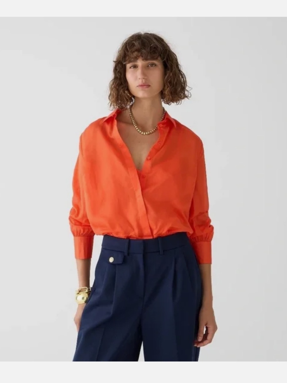 J. Crew Bright Orange Satin Button-Up Blouse